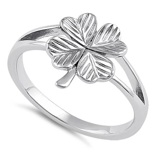CZ Rose Gold 4 Leaf Clover Ring Sterling Silver