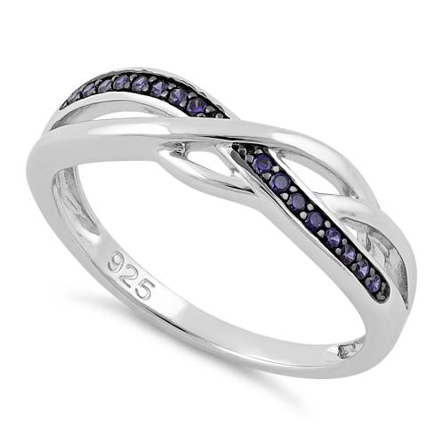 Sterling Silver Free Form Amethyst CZ Ring