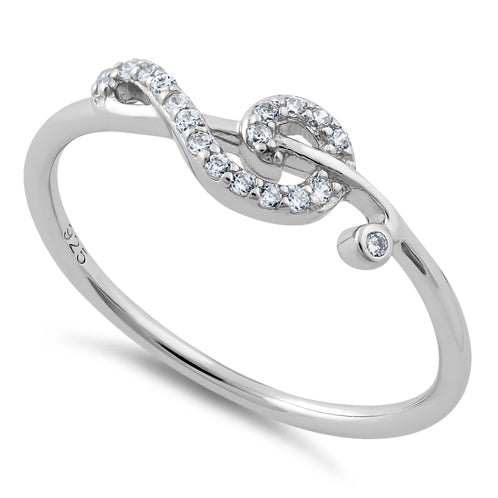 Sterling Silver Treble Clef Musical Note CZ Ring