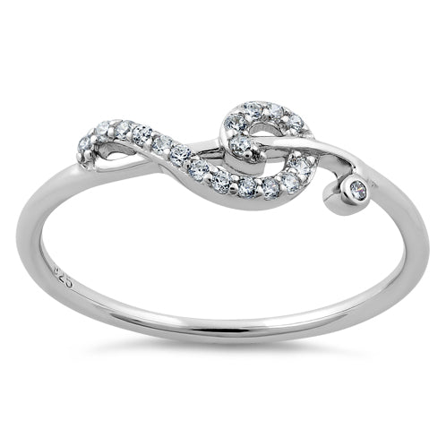 Sterling Silver Treble Clef Musical Note CZ Ring