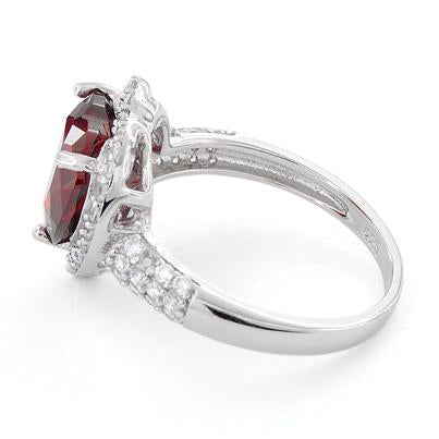 Sterling Silver Garnet Heart Halo CZ Ring