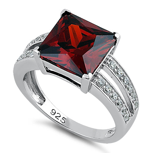 Sterling Silver Garnet Square CZ Ring