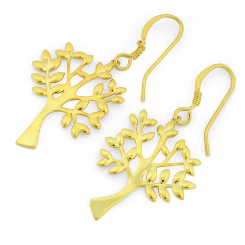 Sterling Silver Gold Plated Tree of Life Hook Earrings