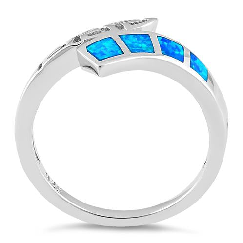 Sterling Silver Greek 4 Square Blue Lab Opal Ring