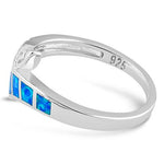 Sterling Silver Greek 4 Square Blue Lab Opal Ring