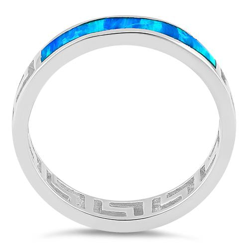 Sterling Silver Greek Blue Lab Opal Band Ring