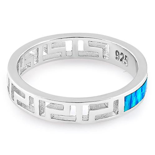 Sterling Silver Greek Blue Lab Opal Band Ring