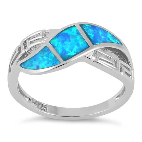 Sterling Silver Greek Pattern Blue Lab Opal Ring