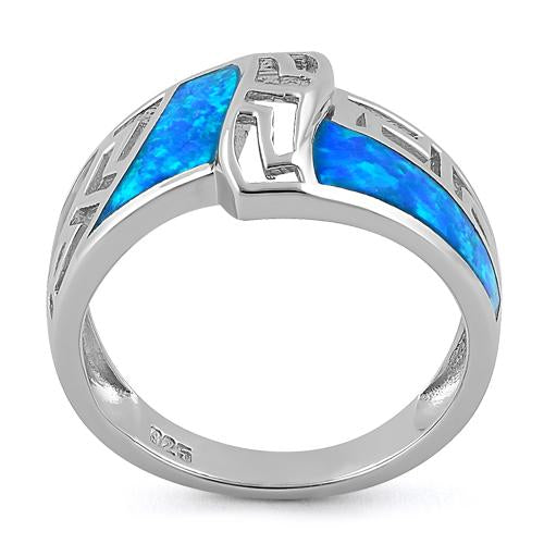 Sterling Silver Greek Pattern Lab Opal Ring