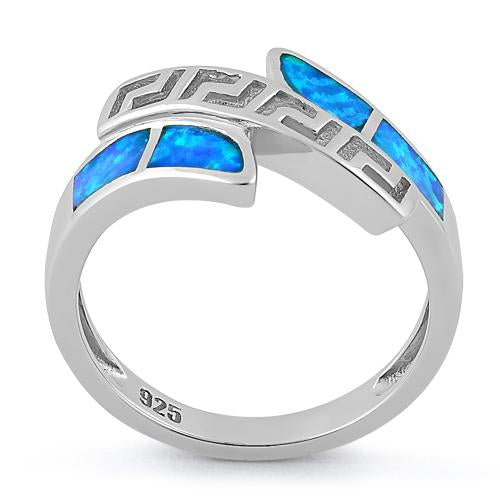 Sterling Silver Greek Pattern Lab Opal Ring