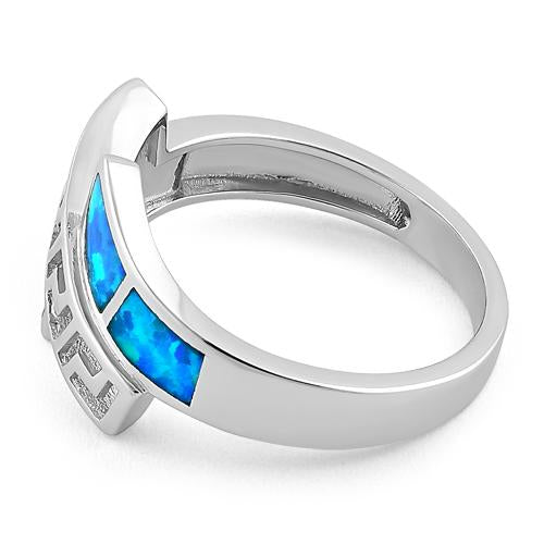 Sterling Silver Greek Pattern Lab Opal Ring