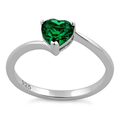 Sterling Silver Green Heart CZ Ring