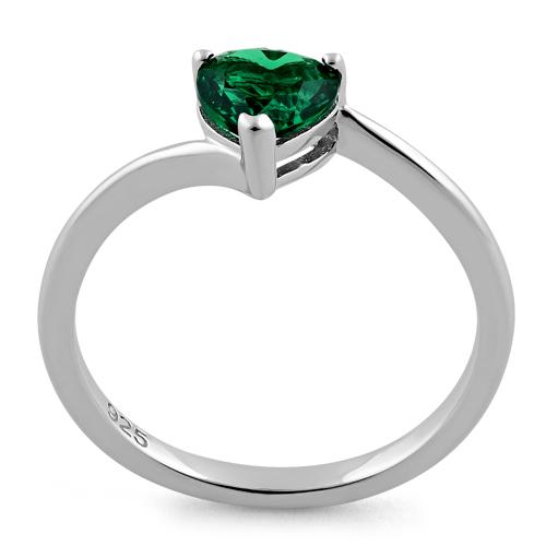 Sterling Silver Green Heart CZ Ring