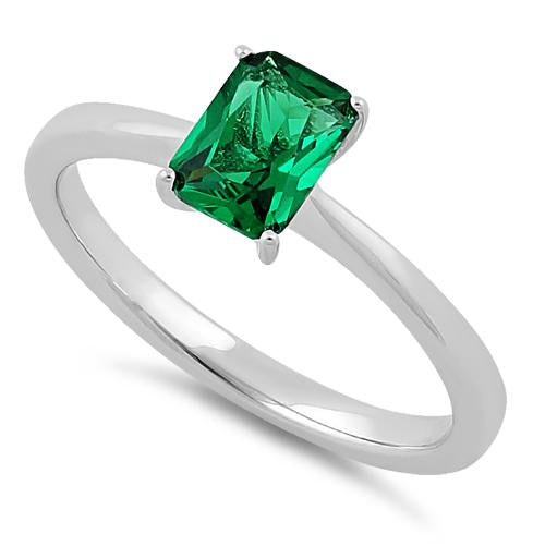 Sterling Silver Emerald Radiant Cut CZ Ring