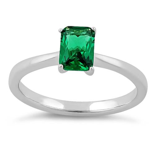 Sterling Silver Emerald Radiant Cut CZ Ring