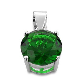 Sterling Silver Green Round CZ 10mm Pendant