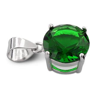 Sterling Silver Green Round CZ 10mm Pendant