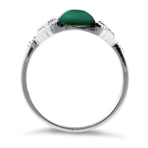 Sterling Silver Green Agate Tall Marcasite Ring