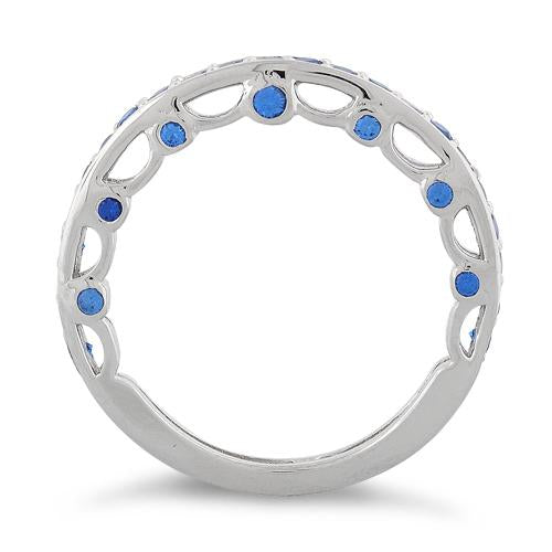 Sterling Silver Half Eternity Blue Sapphire CZ Ring
