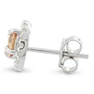 Sterling Silver Halo Champagne CZ Earrings