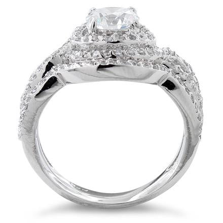 Sterling Silver Halo CZ Wedding Set Ring