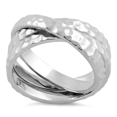 Sterling Silver Hammered Tri-Band Ring