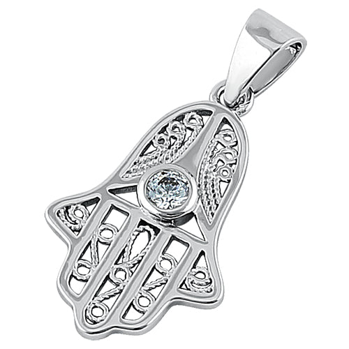 Sterling Silver Hamsa CZ Pendant