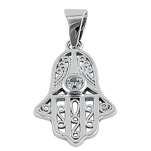 Sterling Silver Hamsa CZ Pendant