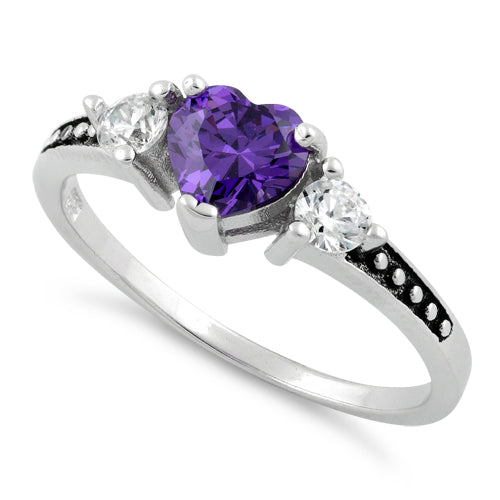 Sterling Silver Heart Amethyst CZ Ring