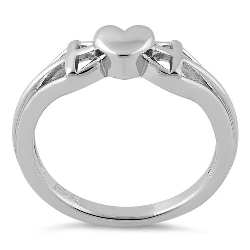 Sterling Silver Heart and 2 Cross Ring