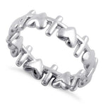 Sterling Silver Heart and Cross Pattern Eternity Ring