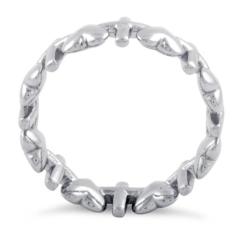Sterling Silver Heart and Cross Pattern Eternity Ring