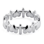 Sterling Silver Heart and Cross Pattern Eternity Ring
