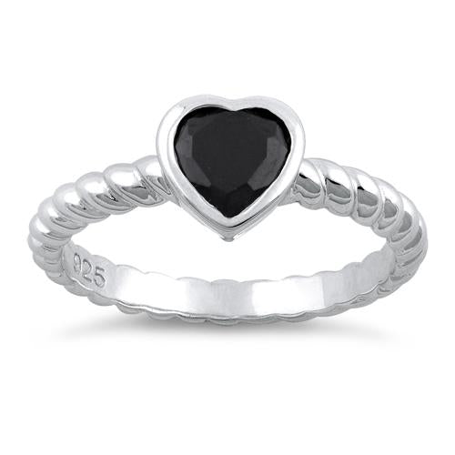 Sterling Silver Heart Black CZ Ring