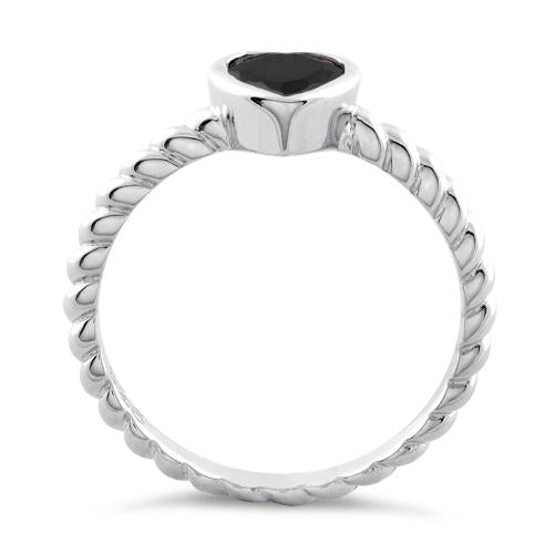 Sterling Silver Heart Black CZ Ring