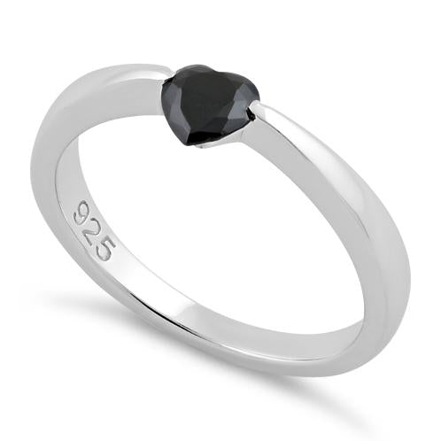 Sterling Silver Heart Black CZ Ring