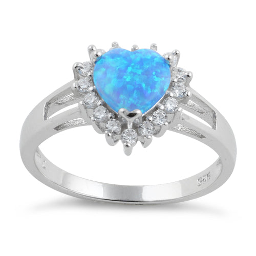 Sterling Silver Heart Blue Lab Opal CZ Ring