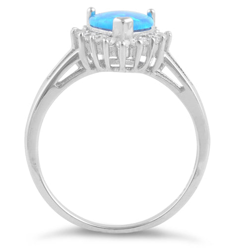 Sterling Silver Heart Blue Lab Opal CZ Ring