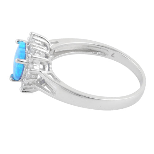 Sterling Silver Heart Blue Lab Opal CZ Ring