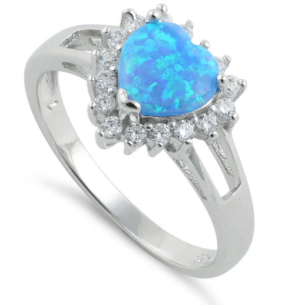 Sterling Silver Heart Blue Lab Opal CZ Ring