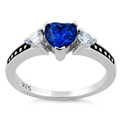 Sterling Silver Heart Blue Spinel CZ Ring