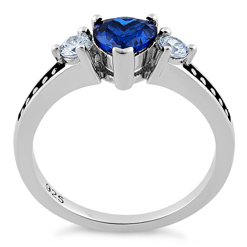 Sterling Silver Heart Blue Spinel CZ Ring