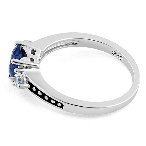 Sterling Silver Heart Blue Spinel CZ Ring