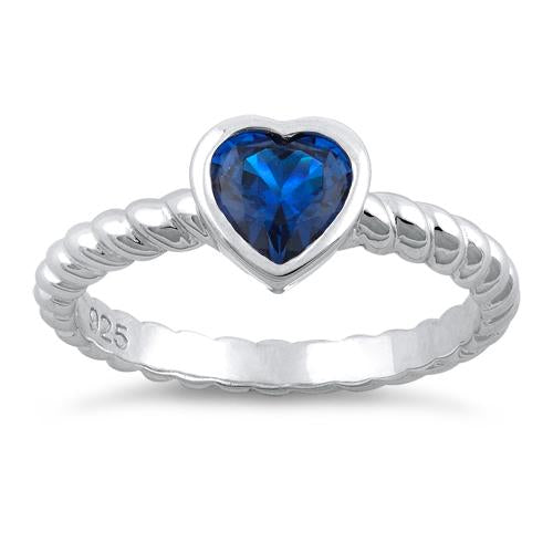 Sterling Silver Heart Blue Spinel CZ Ring