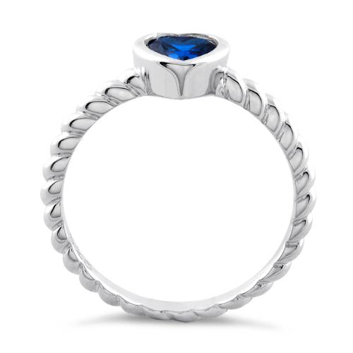 Sterling Silver Heart Blue Spinel CZ Ring