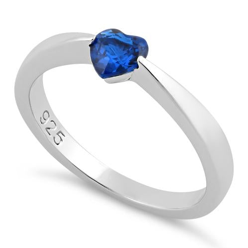 Sterling Silver Heart Blue Spinel CZ Ring