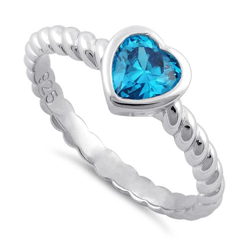 Sterling Silver Heart Blue Topaz CZ Ring