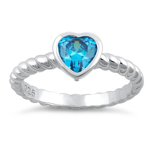 Sterling Silver Heart Blue Topaz CZ Ring
