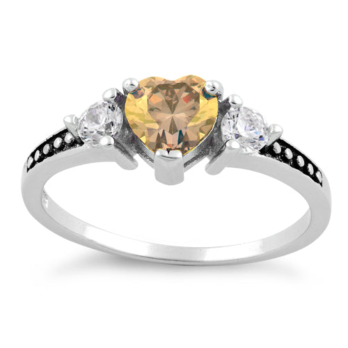 Sterling Silver Heart Champagne CZ Ring