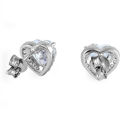 Sterling Silver Heart Clear CZ Earrings